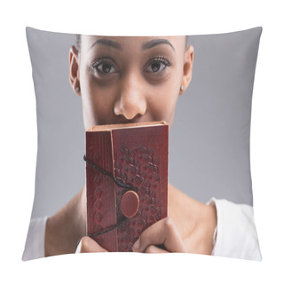 Personality  Curious Eyes Peek Over An Ornate Book, Suggesting A World Of Stories Behind A Mysterious Cover Pillow Covers