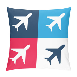 Personality  Airplane Blue And Red Four Color Minimal Icon Set Pillow Covers