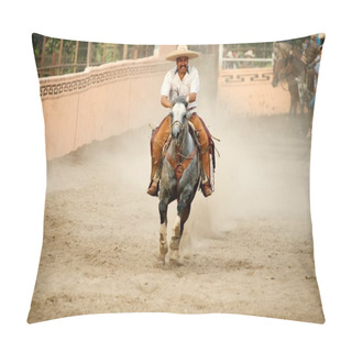 Personality  Mexican Charros Horseman Galloping In Ring, TX, US Pillow Covers