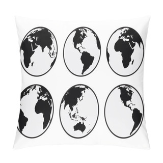 Personality  Six Black And White Vector Earth Globes Pillow Covers