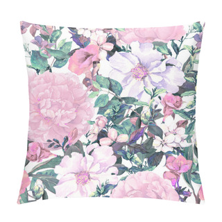 Personality  Flowers, Leaves, Grass. Vintage Repeating Floral Pattern In Neutral Retro Colors. Watercolor Pillow Covers