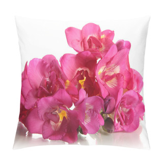 Personality  Beautiful Bouquet Of Freesias, Isolated On White Pillow Covers