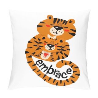 Personality  A Family Of Tigers Are Hugging. Happy 2022 Year Of The Tiger. Vector Illustration Pillow Covers