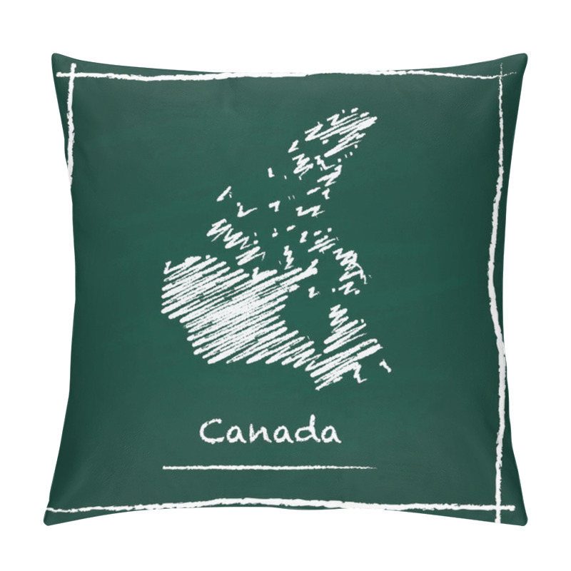 Personality  Canada outline vector map hand drawn with chalk on a green blackboard. pillow covers