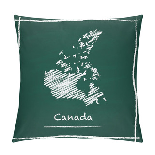 Personality  Canada Outline Vector Map Hand Drawn With Chalk On A Green Blackboard. Pillow Covers