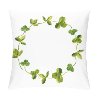 Personality  Floral Frame With Watercolor Drawing Trefoil Leaves Pillow Covers