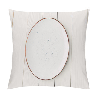 Personality  Ceramic Glazed Plate On White Wooden Background Pillow Covers