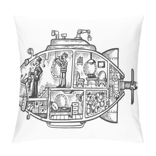 Personality  Fantastic Fabulous Submarine Engraving Vector Pillow Covers