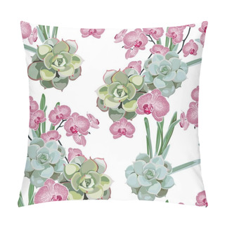 Personality  Floral Pattern, Delicate Flower Wallpaper, Pink Orchid And Green Succulent. Delicate Feminine Pattern On The White Background. Pillow Covers