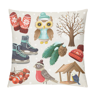 Personality  Set Of Winter Items And Elements Pillow Covers