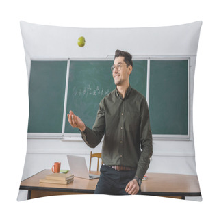 Personality  Happy Male Teacher Throwing Apple In Classroom Pillow Covers
