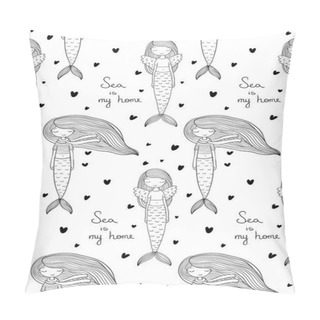 Personality  Pattern With Cute Little Mermaid. Siren. Sea Theme. Pillow Covers