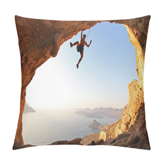 Personality  Rock Climber At Sunset. Kalymnos Island, Greece. Pillow Covers