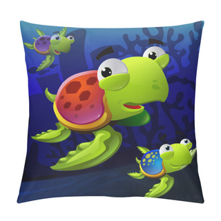 Personality  Illustration Of Turtles Underwater Pillow Covers