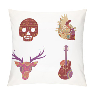 Personality  Collection Of Patterned Bohemian, Tribal Objects, Elements And Icons Pillow Covers