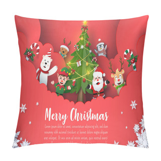 Personality  Origami Paper Art Of Christmas Postcard Banner Of Santa Claus And Cute Cartoon Character, Merry Christmas And Happy New Year Pillow Covers