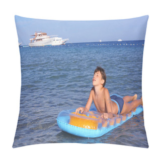 Personality  Handsome Boy In Swimming Suit With Inflatable Matress On The Blu Pillow Covers