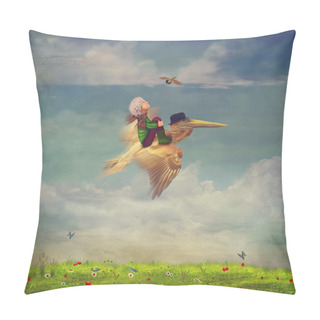 Personality  The Little Boy And Brown Pelican Fly  In The Sky Pillow Covers