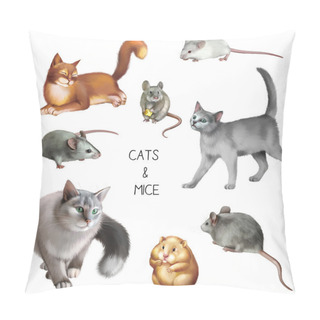 Personality  Illustration Of Cats And Mices Pillow Covers