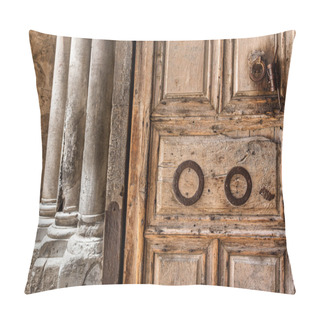 Personality  Wooden Door At The Entrance To Holy Sepulchre Church. Pillow Covers