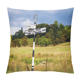 Personality  Old Cumberland Signpost, Lake District, Cumbria Pillow Covers