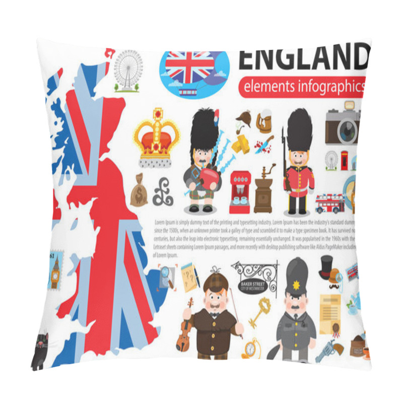 Personality  England elements infographics pillow covers