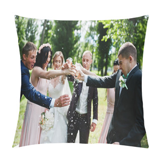 Personality  Wedding Couple Cheering Champagne Glasses With Bridesmaids And B Pillow Covers