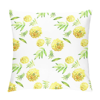 Personality  Yellow Marigold Seamless. Watercolor Illustration. Flower Pattern. Pillow Covers