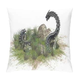 Personality  Dragon Worms In Grass With Stones Around - Isolated On White Background Pillow Covers