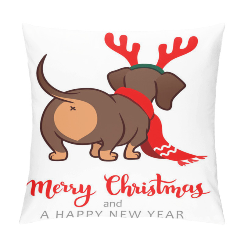 Personality  Christmas dachshund puppy dog vector cartoon illustration. Cute  pillow covers
