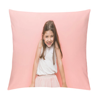 Personality  Little Girl Wearing A Princess Look Laughs And Closes Eyes, Feels Relaxed And Happy. Pillow Covers