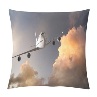 Personality  Airplane Flying Over Clouds On Sunset Background Pillow Covers