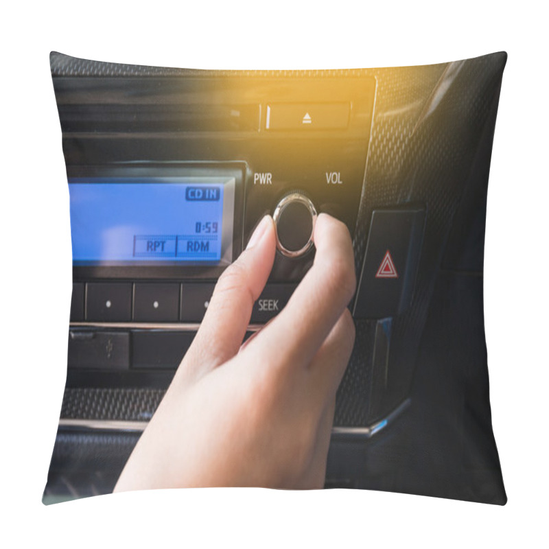 Personality  Woman using car volume audio control. pillow covers
