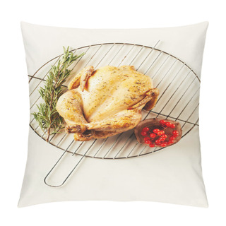 Personality  Top View Of Fried Chicken, Rosemary And Berries On Metal Grille Pillow Covers