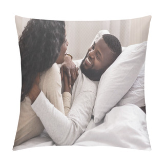 Personality  Portrait Of Romantic Black Couple Spending Time In Bed Together Pillow Covers