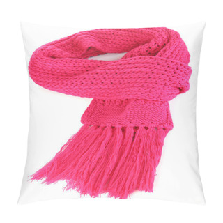 Personality  Warm Knitted Scarf Pink Isolated On White Pillow Covers