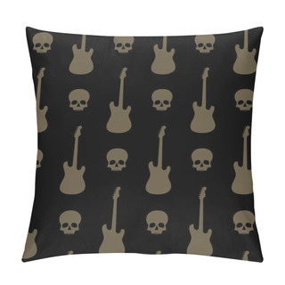 Personality  Seamless Background With Skulls And Guitars Pillow Covers