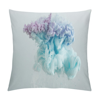 Personality  Close Up View Of Light Blue, Pink And Purple Paint Mixing Isolated On Grey Pillow Covers