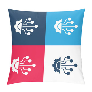 Personality  Artificial Intelligence Blue And Red Four Color Minimal Icon Set Pillow Covers