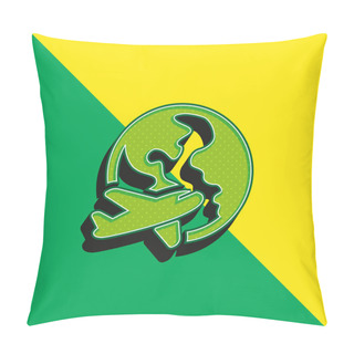 Personality  Airplane Around Earth Green And Yellow Modern 3d Vector Icon Logo Pillow Covers