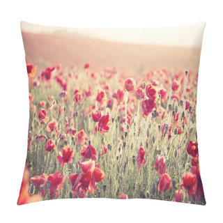 Personality  Stunning Poppy Field Landscape Under Summer Sunset Sky With Cros Pillow Covers