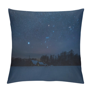 Personality  Starry Dark Sky And House In Carpathian Mountains At Night In Winter Pillow Covers