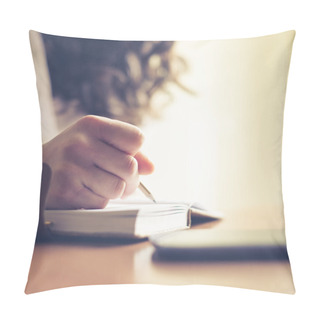 Personality  Beautiful Woman At Home Writing And Working Pillow Covers