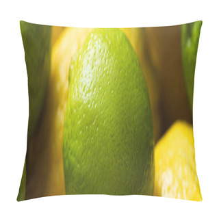 Personality  Close Up View Of Fresh Ripe Lemons And Lime, Panoramic Orientation Pillow Covers