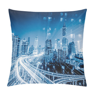 Personality  Aerial View Of Shanghai Overpass At Night In China. Pillow Covers