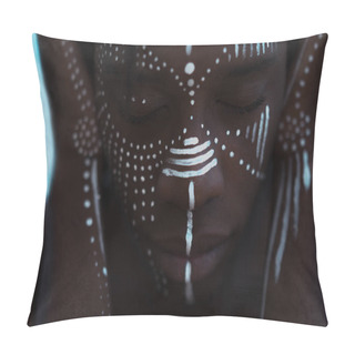 Personality  Portrait Of An African Man With Strong Features And White Face Paint Placing His Hands On The Sides Of His Head Pillow Covers