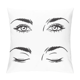 Personality  Isolated Black And White Beautiful Female Eyes Set Vector Illustration Pillow Covers