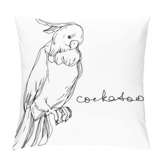 Personality  Vector Sky Bird Cockatoo In A Wildlife. Black And White Engraved Ink Art. Isolated Parrot Illustration Element. Pillow Covers