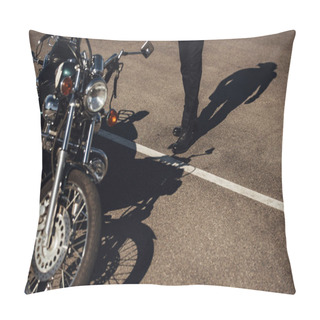 Personality  Partial View Of Biker Going To Chopper Motorcycle On Road Pillow Covers