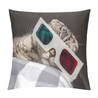 Personality  Funny Cat Watching A Movie On Television In 3D Glasses Pillow Covers